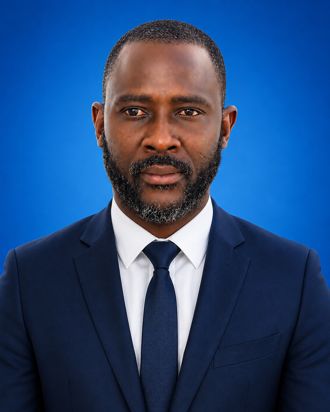 Austin Obule Emovworho professional portrait in navy suit